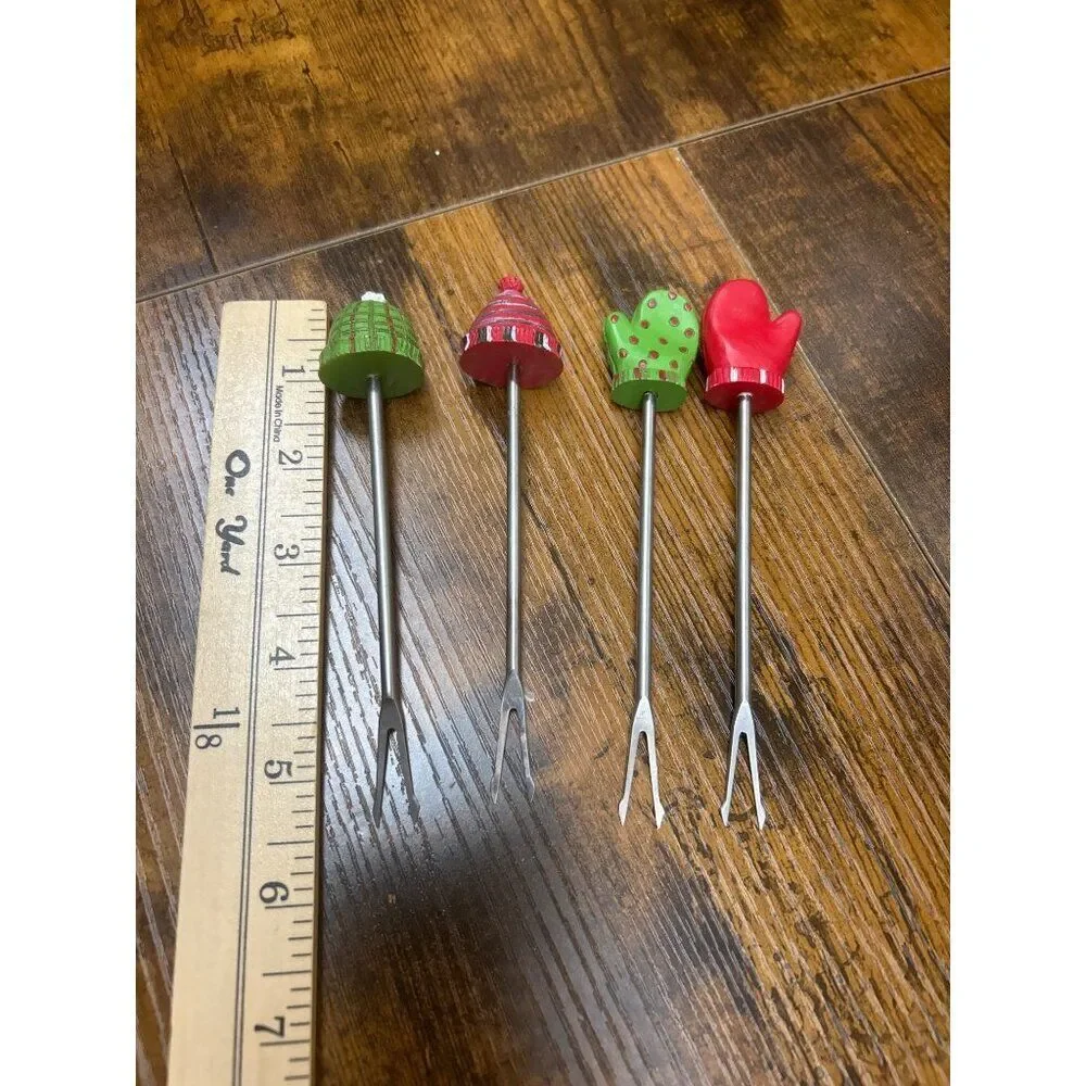 Set Of 4 Christmas-Themed Fondue Forks With Decorative Handles